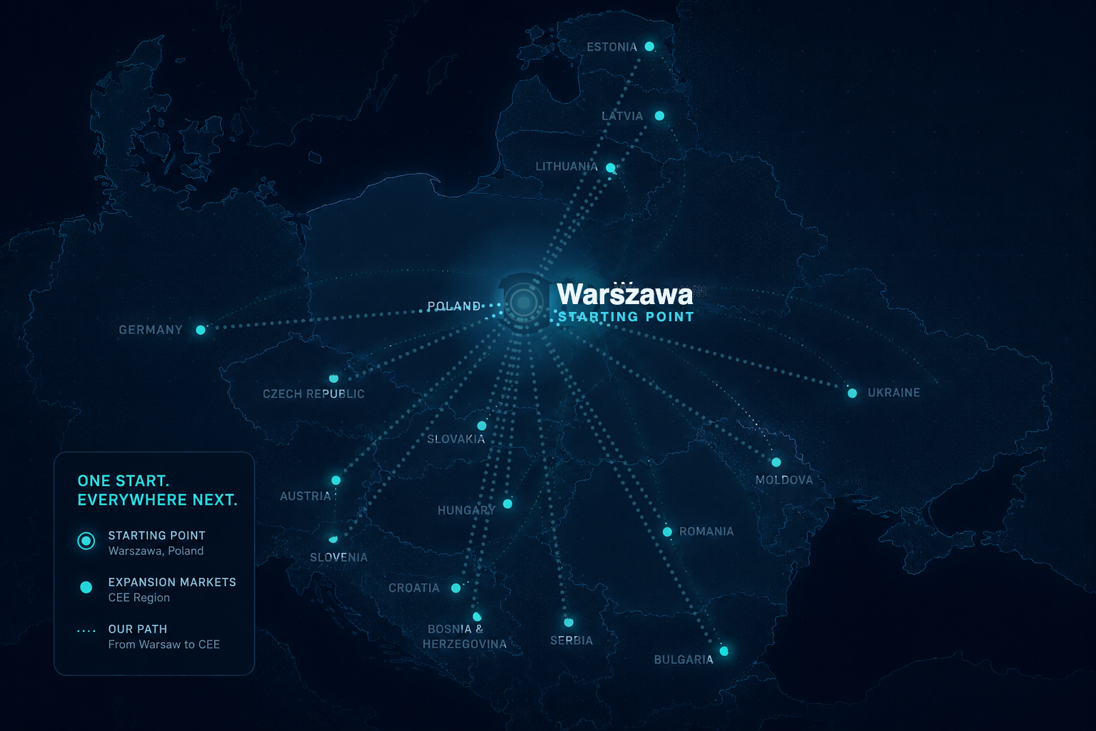 Paycraft expansion map — from Warsaw to CEE